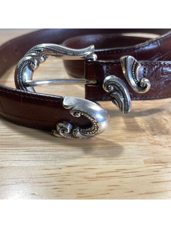 Brighton Croc Print Leather Western Belt Brown Women M Ornate Scroll Buckle